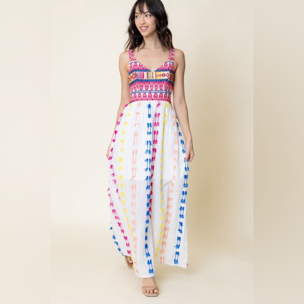 En Crème Boho Embroidered White Maxi Dress 🆕